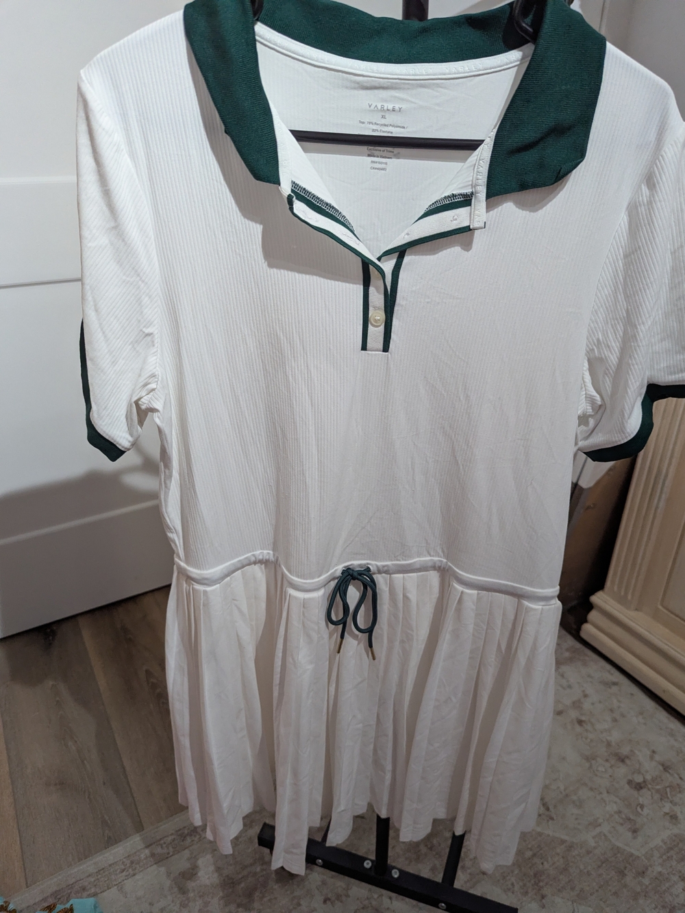 Varley White Polo Midi Dress with Dark Green Trim